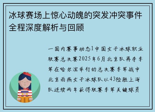 冰球赛场上惊心动魄的突发冲突事件全程深度解析与回顾